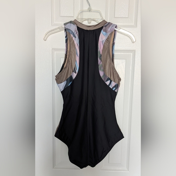 NWOT Next Womens (Medium) Front Zip Black & Metallic Racerback Bathing/Swim Suit - Picture 5 of 16